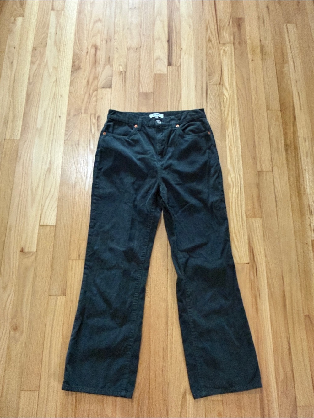 Re/Done 70s Corduroy Loose Flare Pants Washed Dark Moss Sz 29
